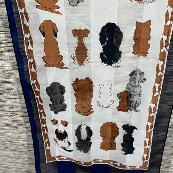 DogThemed Vintage Scarf With Cartoon Illustrations Of Various Breeds Bone Border - Picture 4 of 4